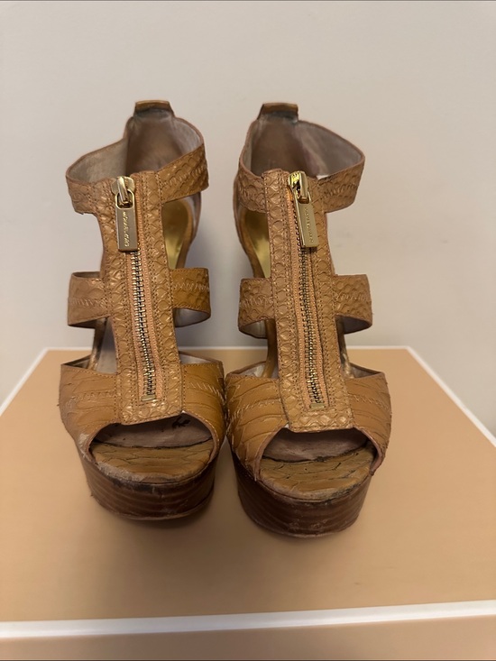Michael Kors Shoes - Michael Kors Tan Platform Zip-Strap Sandals